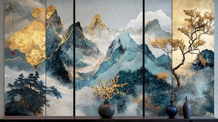 中式山水屏风雅致装饰画