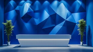 蓝色几何背景现代接待台