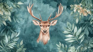 森林中的麋鹿水彩插画