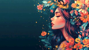 梦幻花饰少女侧脸插画