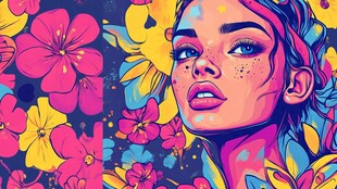 缤纷花卉环绕的梦幻少女