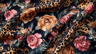 豹纹花卉交织的绚丽布料