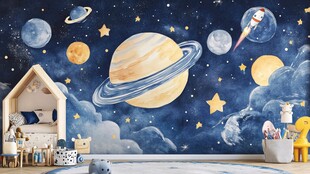 梦幻宇宙风儿童房背景墙