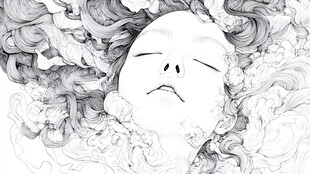 梦幻发丝环绕的静谧脸庞