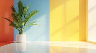 多彩墙角的清新绿植