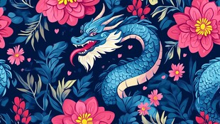 蓝龙戏花精美图案