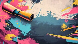 多彩涂鸦风的望远镜特写