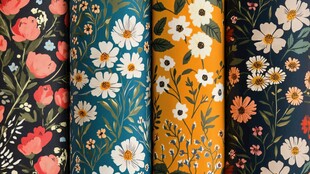 多彩花卉图案布料展示