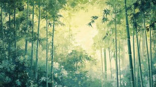 梦幻竹林阳光洒落之景
