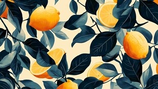 柠檬树叶无缝图案设计