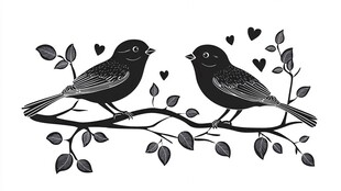 枝头双鸟爱意浓