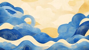 梦幻蓝黄海浪天空风景图