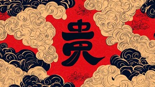 中式云纹背景的贵字图案
