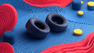 创意轮胎于多彩背景展示