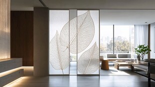 现代简约叶纹玻璃隔断