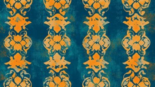 蓝底橙花复古风图案