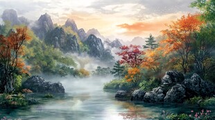 秋景山水图