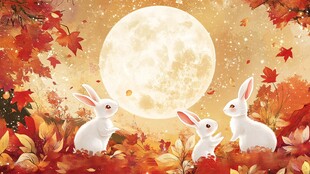 秋夜玉兔望月图