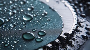 带水珠的锋利金属锯片