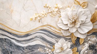 大理石上的金白花卉装饰