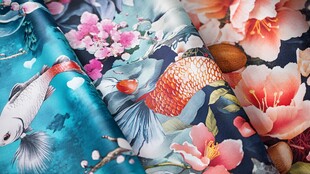 中式锦鲤鱼花卉精美布料