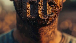 满脸泥浆的坚毅男子