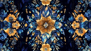 蓝黄花卉对称绚丽图案