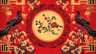 中式凤栖繁花吉祥图