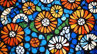 多彩绚丽花卉玻璃艺术图案