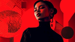 时尚女性的个性红色背景照