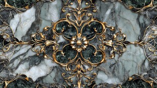 奢华大理石镶嵌金色雕花图案