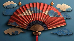 中式折扇与云纹装饰图案