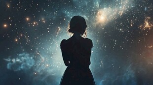 少女凝望璀璨星空剪影