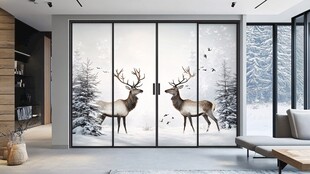 冬日麋鹿主题室内玻璃装饰