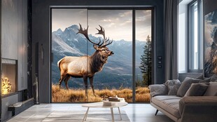 客厅中壮丽的麋鹿山景画面