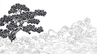 水墨松云图