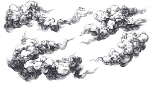 水墨风格手绘云朵素材