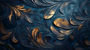 蓝金浮雕花纹艺术背景