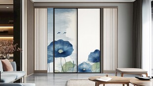 中式蓝花移门客厅美景