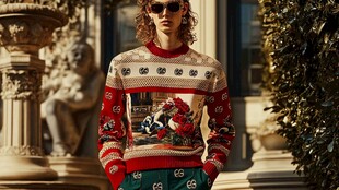 时尚男士身着个性图案毛衣