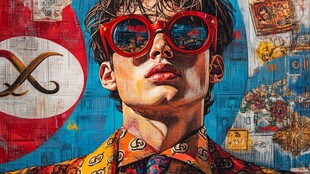 戴红墨镜的潮流个性男子