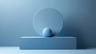 蓝色几何物体的简约展示