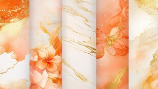 橙色花卉大理石纹理背景图