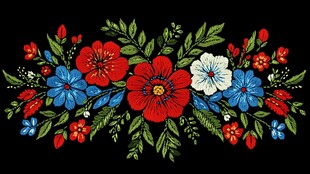 绚丽花卉刺绣图案