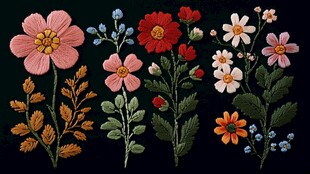 多彩刺绣花卉图案展示