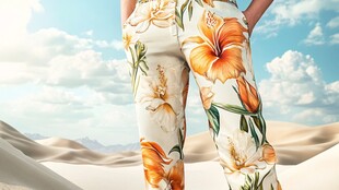 热带花卉印花裤 沙漠风情