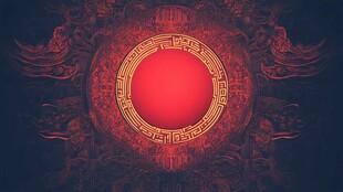 中式神秘红圆图腾背景