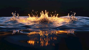 金色水花跃动的美妙瞬间