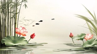 荷塘竹影间的灵动景致