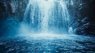 梦幻蓝色瀑布自然奇观